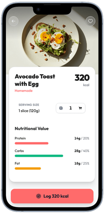 Calorie and nutrition tracking app screen generated with Dezyn