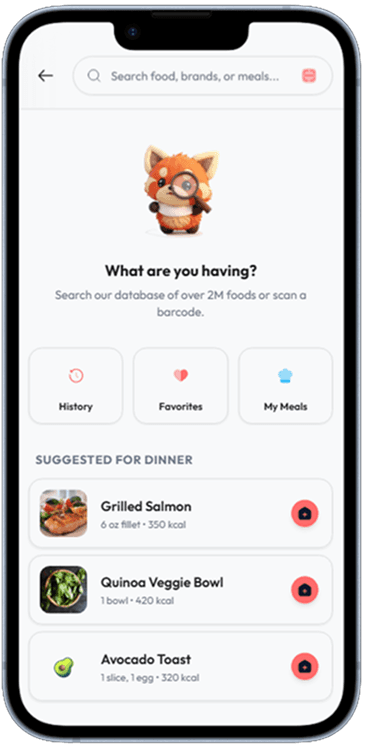 Calorie and nutrition tracking app screen generated with Dezyn