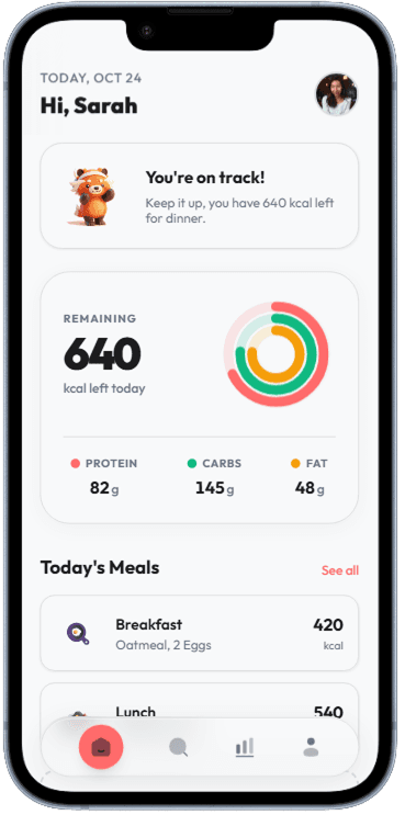 Calorie and nutrition tracking app screen generated with Dezyn