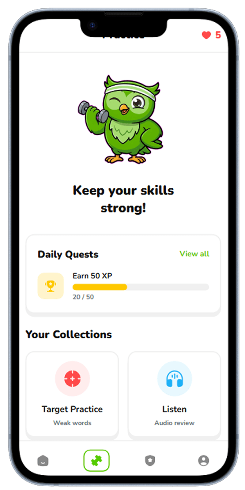 Language learning app screen generated with Dezyn
