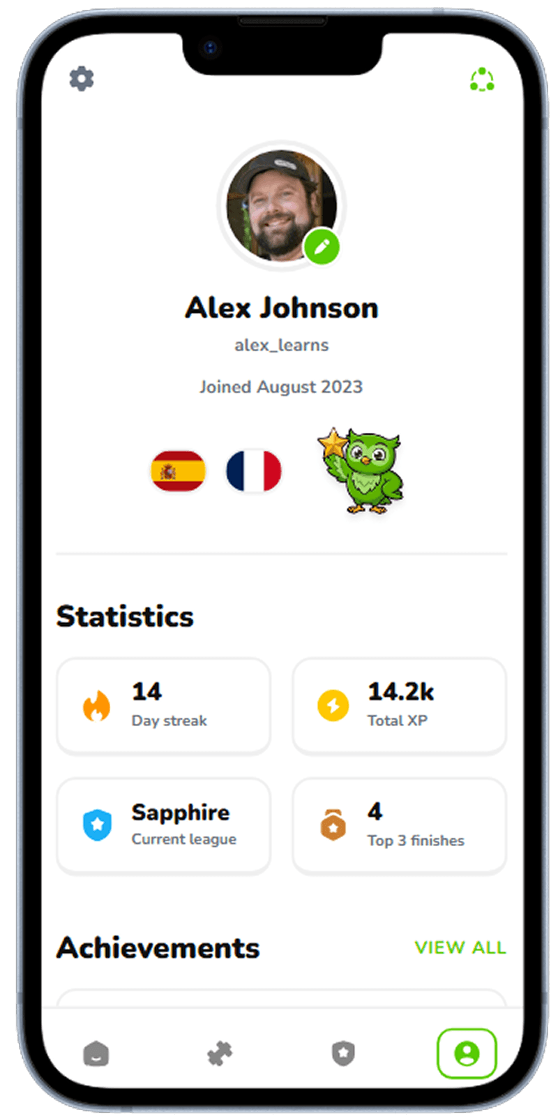 Language learning app screen generated with Dezyn