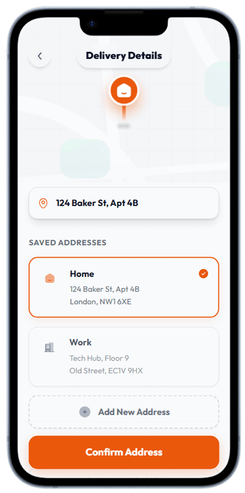 Food delivery app screen generated with Dezyn