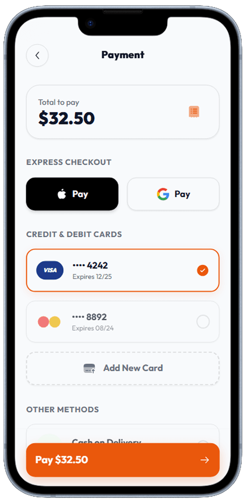 Food delivery app screen generated with Dezyn