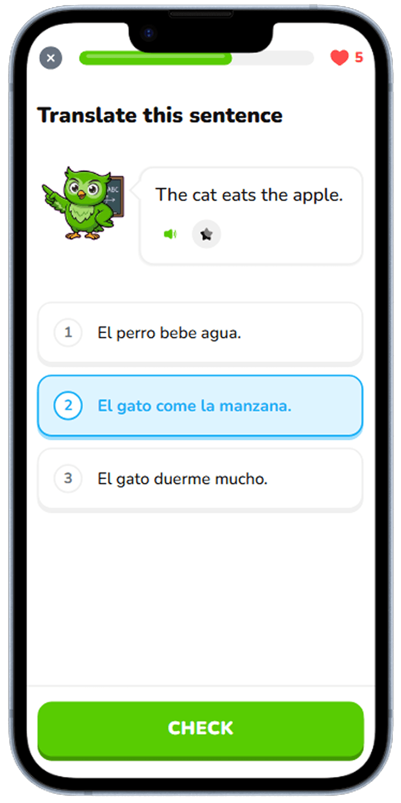 Language learning app screen generated with Dezyn