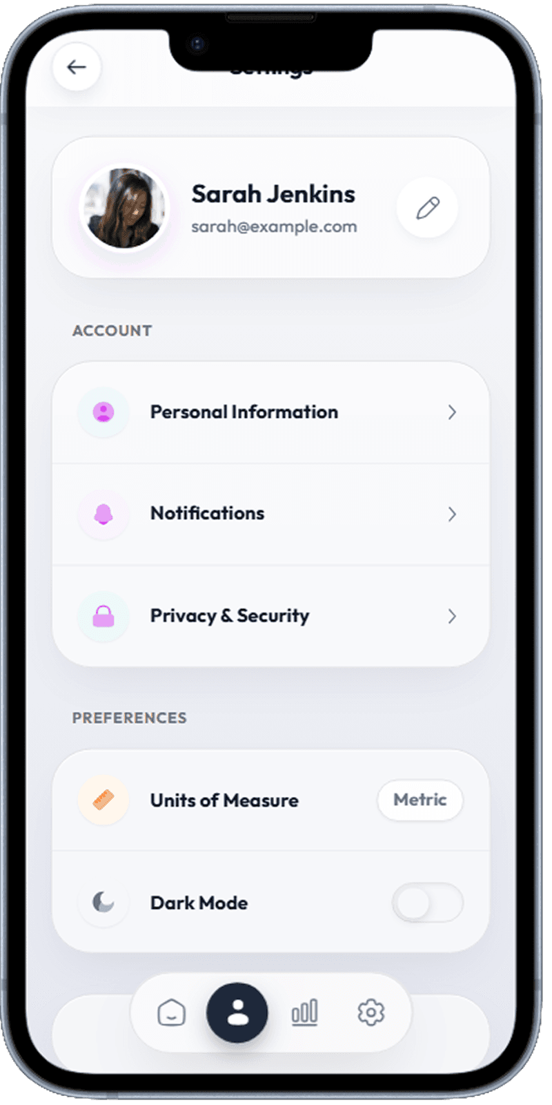 Mobile app app preferences settings screen