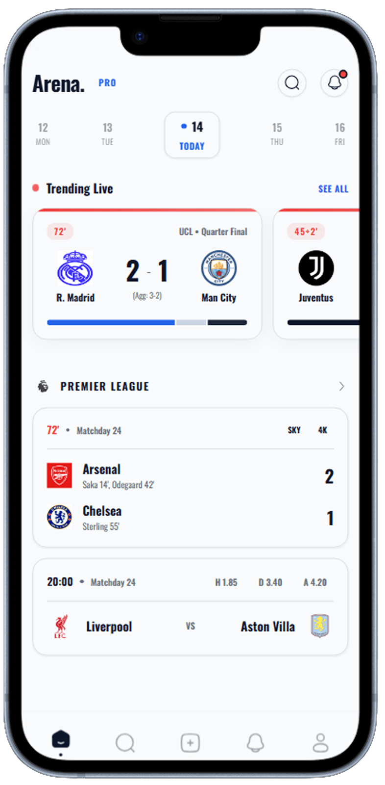Sports community app screen generated with Dezyn