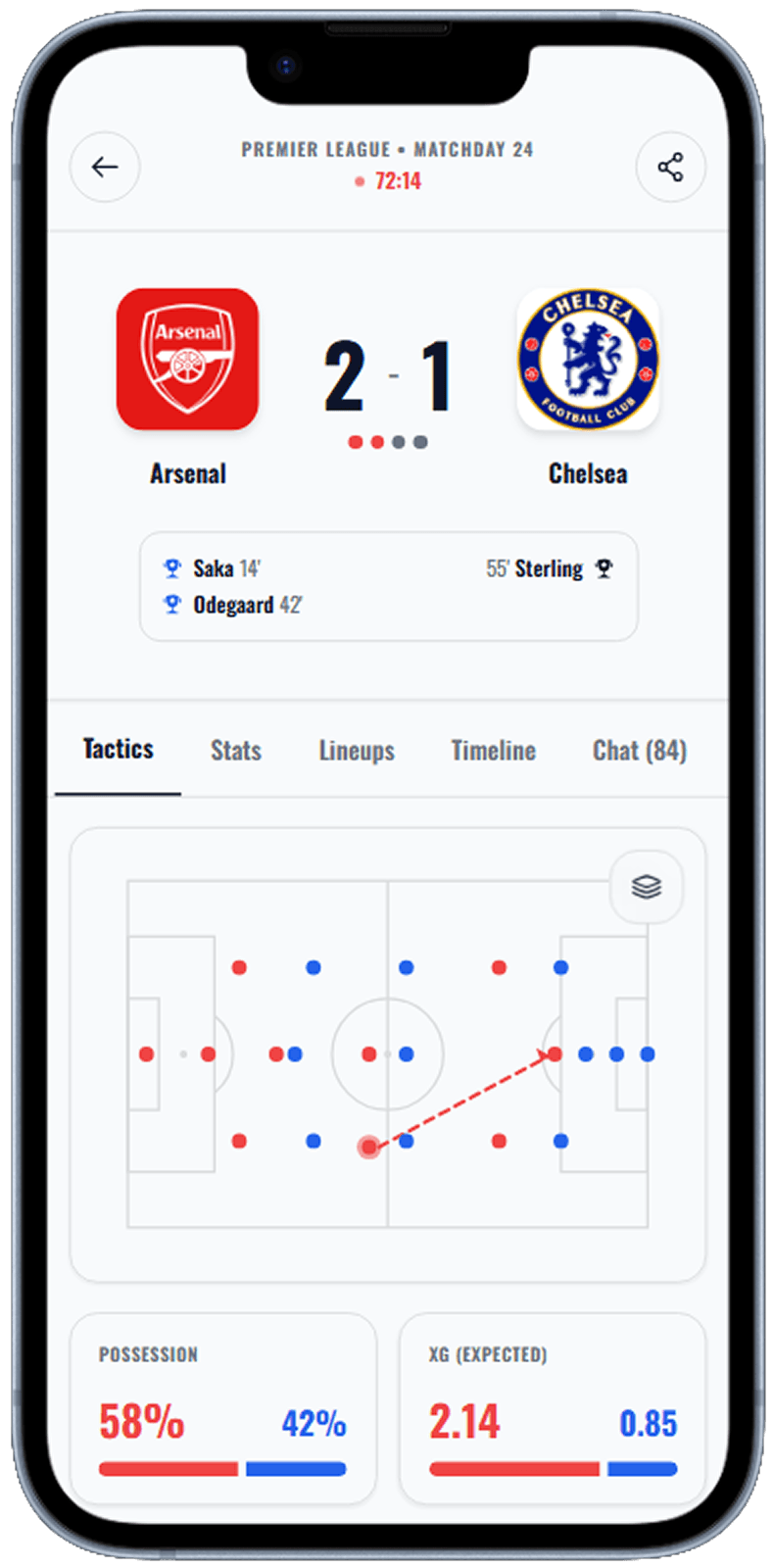 Sports community app screen generated with Dezyn