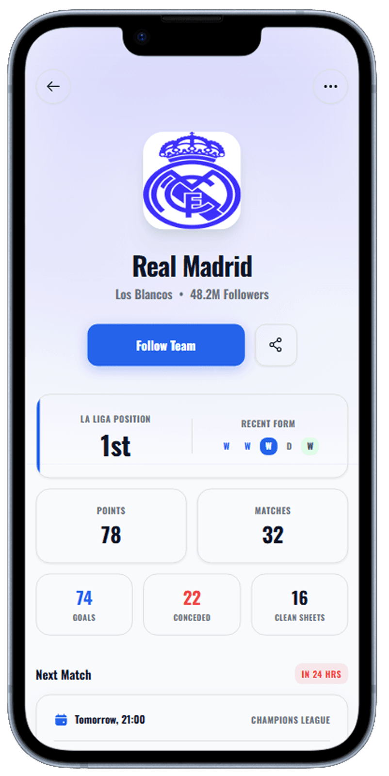 Sports community app screen generated with Dezyn