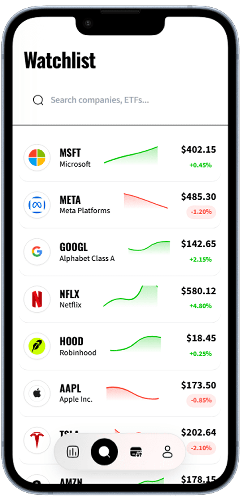 Stock trading app screen generated with Dezyn