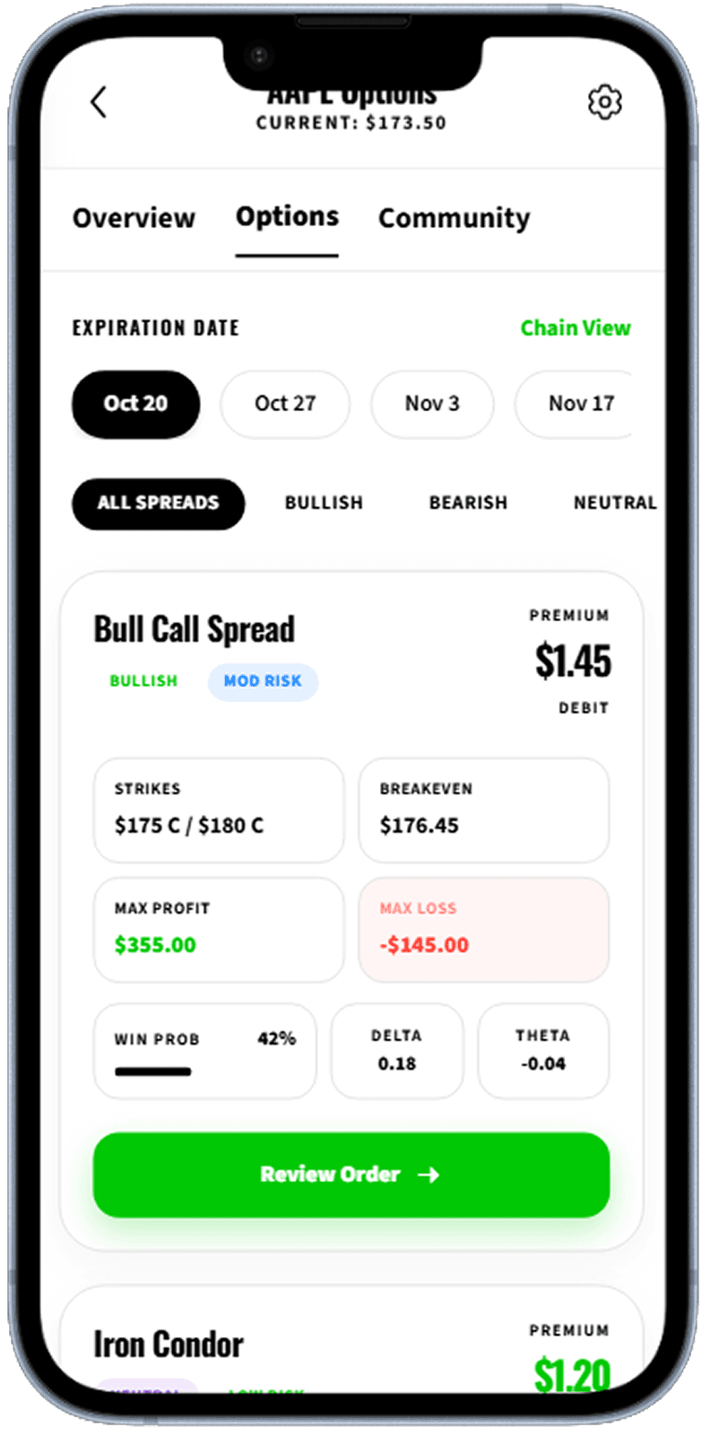 Stock trading app screen generated with Dezyn