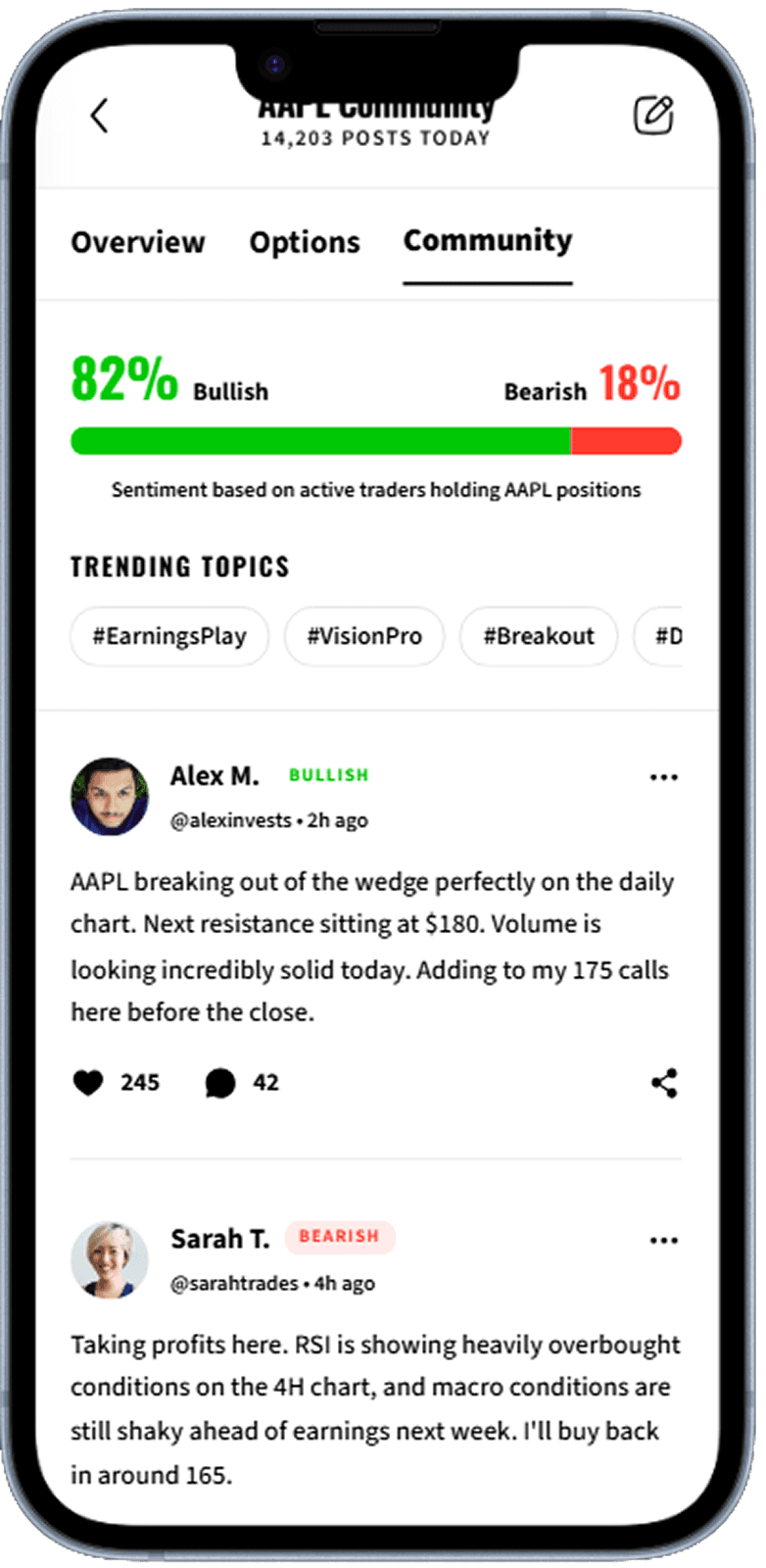 Stock trading app screen generated with Dezyn