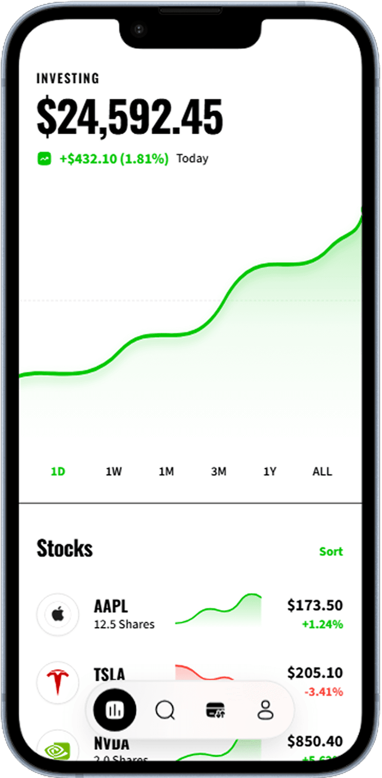 Stock trading app screen generated with Dezyn