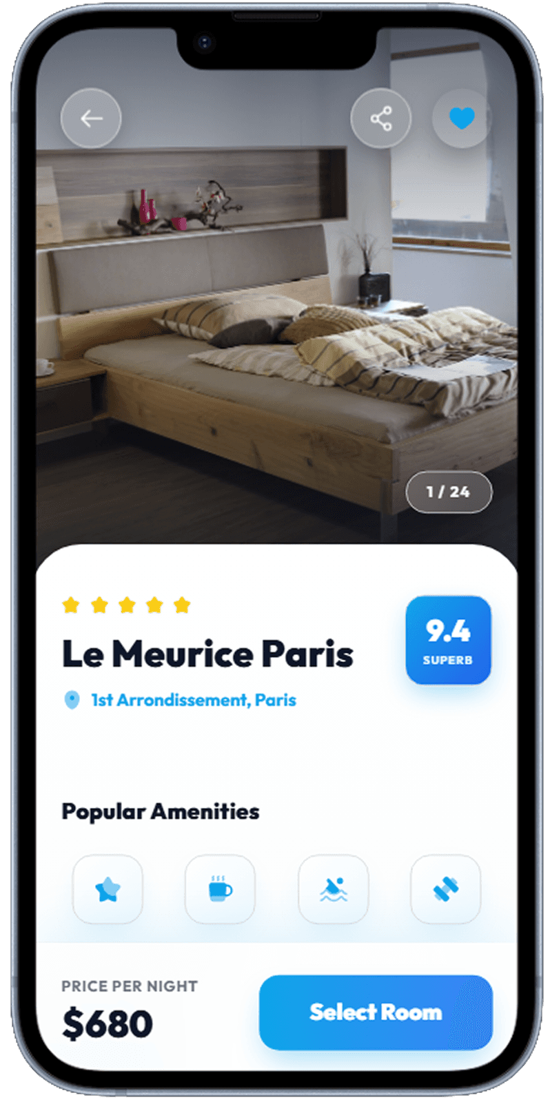 Travel booking app screen generated with Dezyn