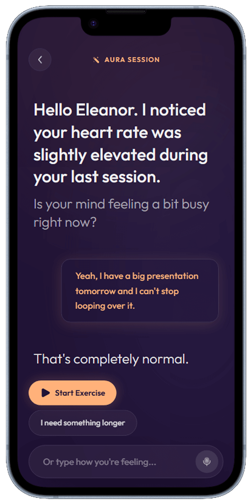 Wellness and meditation app screen generated with Dezyn