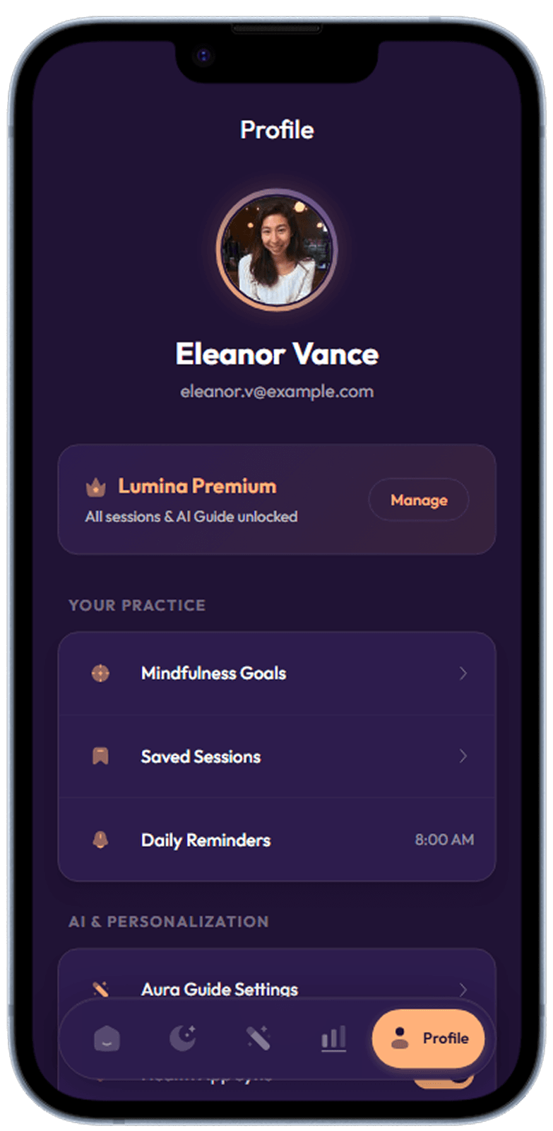 Wellness and meditation app screen generated with Dezyn