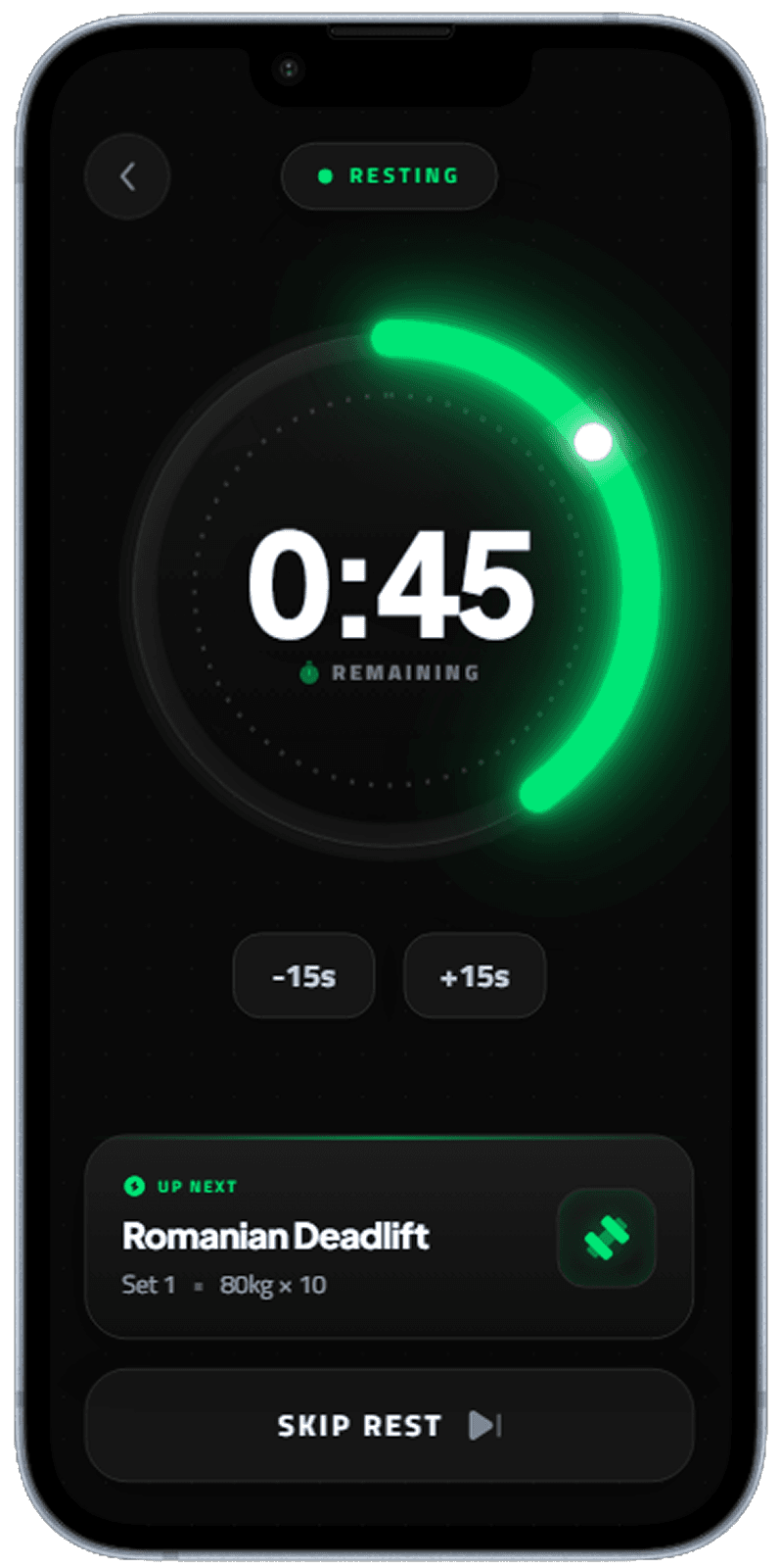 Workout and gym tracking app screen generated with Dezyn