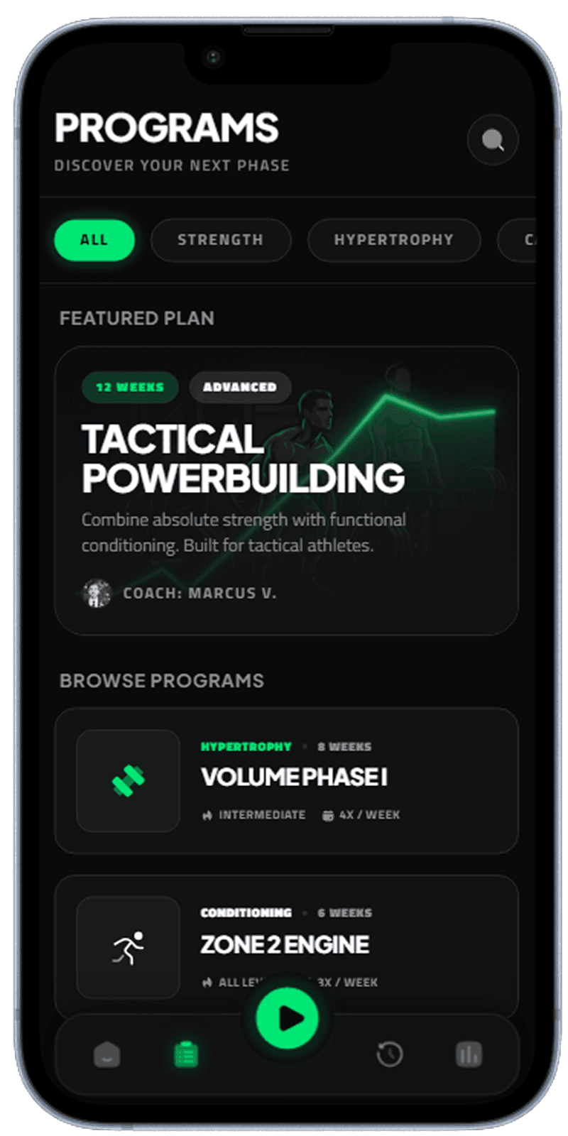 Workout and gym tracking app screen generated with Dezyn