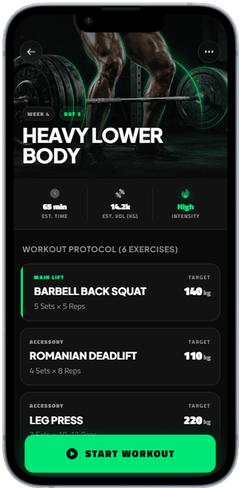 Workout and gym tracking app screen generated with Dezyn